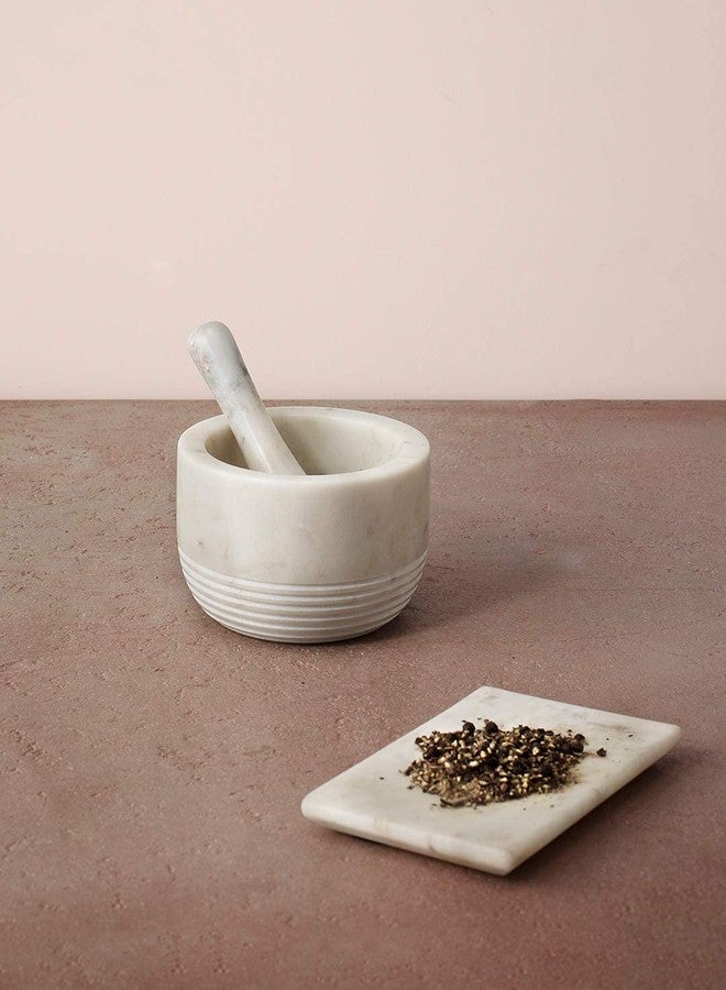 Ellementry White Marble Mortar & Pestle, Stone Grinder for Spices & Seasoning - Image 1